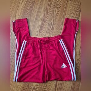 Adidas Kids Red Joggers with White Stripes
